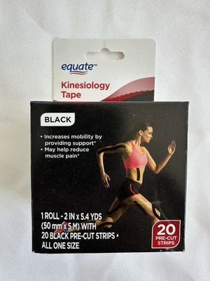 Equate Black Kinesiology Tape 20 Pre-Cut Strips 2"x5.4yd Athletic Support