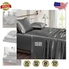 Silky Soft Grey Satin Sheets King Size with 24" Deep Pocket & Wrinkle Resistance
