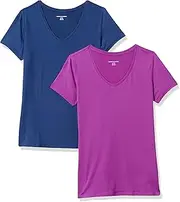 [Amazon Essentials] Women's Tech Stretch Short-Sleeve V-Neck T-Shirt (Available in Plus Size), Navy/Orchid, XX-Large