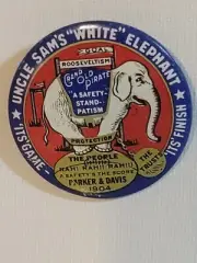 VTG Parker And Davis Uncle Sam's White Elephant Political Pin Badge 1.75"