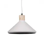 Benson Classic Metal Cone Cord Drop Pendant Light Lamp - Wood Veneer & Milky White Inside.