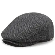 Men's Newsboy Cap with Earflaps Flat Ivy Caps Gatsby One Size Grey Herringbone