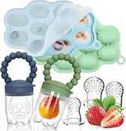 Orvian Baby Silicone Fruit Food Feeder Pacifier, 2 Pack Freezer Tray Set for Babies-Breastmilk Storage Container and Freezer Tray-Teething Popsicle Molds for Soothing Relief