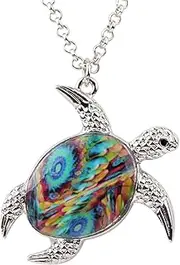 [BONSNY] Enamel Chain Sea Ocean Floral Turtle Necklace Pendant For Women Kids Girls Charms Fashion Jewelry Gifts
