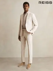 Reiss Oatmeal/White Kai Slim-Fit Pinstripe Suit Trousers (F57881) | $335
