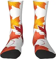 [JEJEA] Fall Leaf print Socks For Men and Women Men's Moisture Control Crew Socks Gifts For Golf, Hunting, Camping