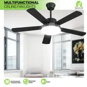52" Black LED 6 Speed Ceiling Fan 3 Color Temperatures Indoor Light Fan w/Remote