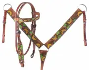 Showman Hand Painted Sunflower Halves and Cactus Headstall Set! FREE SHIP!