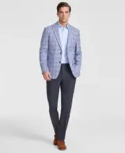 Tommy Hilfiger Mens Modern fit Sport Coat Blazer 40 S Light Blue Plaid