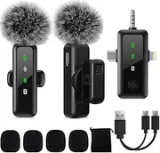 3 in 1 Plug Wireless Lavalier Microphone - for iPhone/Android/PC,Ultra-Clear with 360° Sound Pickup Omnidirectional Noise Cancellation Recording Microphone for Interview Video Vlog TikTok YouTube