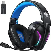 Fachixy 「2024 New」FC300 2.4GHz Wireless Gaming Headset with MIC, Bluetooth Gaming Headphones - Fast Charge 50 Hours Battery, Key, Laptop, Mobile, Mac Cool RGB Lights