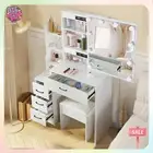 Large LED Lighted Mirror Makeup Dressing Desk Vanity Table with 4 Drawers Stool