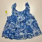 Sonama Goods For Life Tank Top Womens 2XL White Blue Floral Pleated Button Front