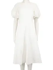 White Puffer Sleeve Jacquard Midi Dress