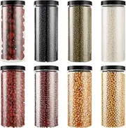 LISHINE 8 Pack 32 oz Plastic Jars With Lids - Clear Airtight Food Storage Containers, Reusable Round Empty Cylinder for Kitchen, Cookie and Home Storage