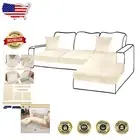 Stretchable Velvet Furniture Protector for L-Shaped Sofa - Milk White Elegance