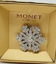 Monet Snow Flake Brooch Crystal Accent Silver tone PAVE 2 in