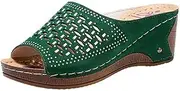 [DRIMEE] Sandals for Women Dressy Summer Wedge Peep Toe Low Wedge Sexy Sparkly Rhinestone Bohemian Womens Mules Sandals
