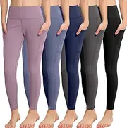 [CHRLEISURE] Girls' Athletic Leggings with Pockets, 5 Packs Kids Teen Dance Yoga Workout Running Pants for 5-15 Years