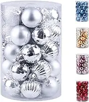 Christmas Tree Ornaments - Shatterproof Decorations, Mixed (Matte, Glitter, Shiny, Mirrored, Pumpkin-shaped) Plastic Balls, 34 Ct, 1.57in/4cm (Silver)