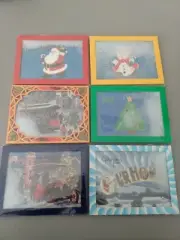 6 Christmas Post Card Shelf Decoration Snow Globe Old Town Santa Snowman Tree ++