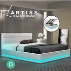 Artiss Lumi Bed Frame Double Size LED Gas Lift Storage Base PVC Leather White