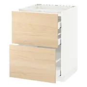METOD / MAXIMERA base cab f hob/2 fronts/3 drawers, white/Askersund light ash effect, 60x60x80 cm