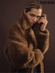 Reiss Brown Darla Teddy Coat with Wool (E82420) | $920