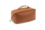 Large Travel Cosmetic Bag Portable Make up Makeup Bag Waterproof PU Leather Storage Brown