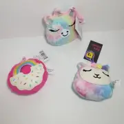 3 New Pastel Girly Donut Unicorn Llama Plush Keychains