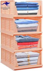 4-Pack Folding Wardrobe Storage Box Plastic Drawer Organizer Stackable Shelf Bas