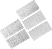 FRCOLOR Nail Art Plates 5pcs Manicure Steel Plate Templates Nail Stamper Tools Set