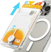 [Sinjimoru] Magnetic Phone Pop Up Wallet for MagSafe, Magnetic Phone Credit Card Holder for Back of Cell Phone Case with Quick Access for iPhone 12, 13 & 14 Series. M-Button Wallet