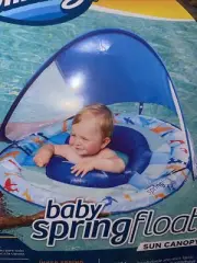 SwimWays Baby Spring Float Sun Canopy Blue Fish Ages 9 - 24 Months 50+ UPF