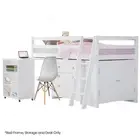 Wooden Kids Loft Bed Frame with Desk, Storage Drawers, and Cabinet - White