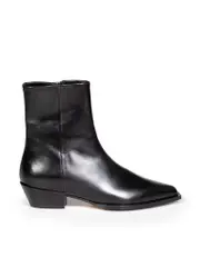 Black Leather Pointed-Toe Western Boots