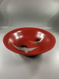 在飛比找樂天市場購物網優惠-日本 雙鶴 木胎 朱紅大漆碗，傳統日本漆器工蕓，手繪銀鶴栩栩