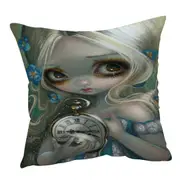 Kids Fantasy Art Keeping Up Alice Holding a Clock Cushion Cover