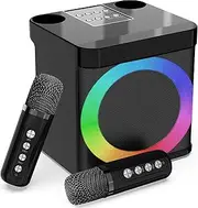 Karaoke Machine for Adults and Kids with 2 UHF Wireless Microphones,Portable Bluetooth Speaker PA Speaker System with LED Party Lights for Home Party, Picnic,Car,Outdoor/Indoor/Birthday Gifts