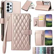[ELEPIK] for Samsung Galaxy A23 Case, Adjustable Crossbody Wallet Case with Card Holder, Kickstand, Wristlet for Women Men, Durable PU Leather Magnetic Phone Case for Galaxy A23, Pink