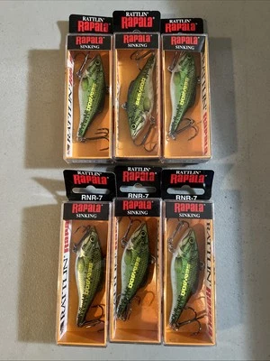 Set of 6 Rapala Rattlin' Lipless Crankbait Lure RNR07 BB Baby Bass Sinking Lure