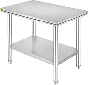 VEVOR Stainless Steel Work Table 90(L) x60(W) x80(H) cm Commercial Kitchen Prep & Work Table Heavy Duty Prep Worktable Metal Work Table with Adjustable Feet for Restaurant, Home and Hotel