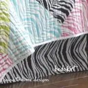 ZEBRA BLACK WHITE STRIPE Queen BEDSKIRT : COTTON DUST RUFFLE BED SKIRT ANIMAL