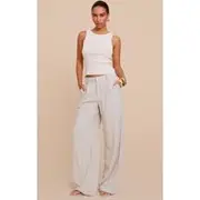 Pebble Linen Look Tailored Straight Leg Pants, Pebble