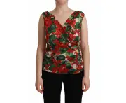 Dolce & Gabbana Elegant V Neck Geranium Print Silk Tank Top
