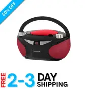 AM/FM Stereo Radio & Top-Loading CD Player Boombox with Bluetooth in Black/Red