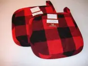 New! 2 Country Red Black Checkered Farmhouse Potholders Set Kitchen Potholders