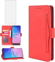 Compatible with Samsung Galaxy S10 Lite Wallet Case Tempered Glass Screen Protector Card Holder Credit ID Slot Flip Leather Cell Accessories Phone Cover for S10lite S 10 10s A91 Women Men Red