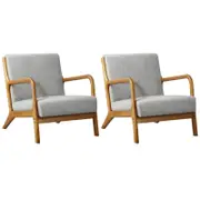 Oikiture 2X Armchair Lounge Chair Accent Armchairs Couches Sofa Wood Light Grey