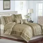PLAINFIELD 6 PC JACQUARD WOVEN KING SIZE BEDDING SET Geometric GREENS NEW